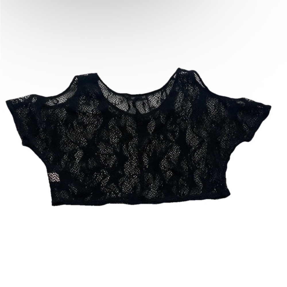 Vintage Peppermint Knit Lace Women’s Crop Top S Cold Shoulder Festival Summer